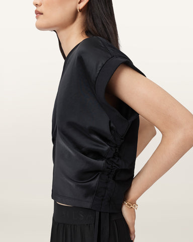 Mira Cropped Satin Drawcord T-Shirt