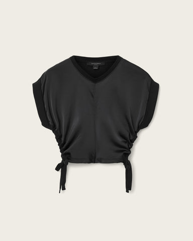 Mira Cropped Satin Drawcord T-Shirt