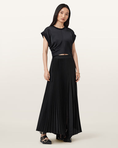 Mira Cropped Satin Drawcord T-Shirt