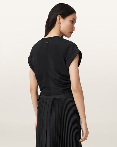 Mira Cropped Satin Drawcord T-Shirt