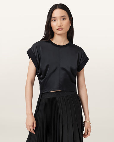 Mira Cropped Satin Drawcord T-Shirt