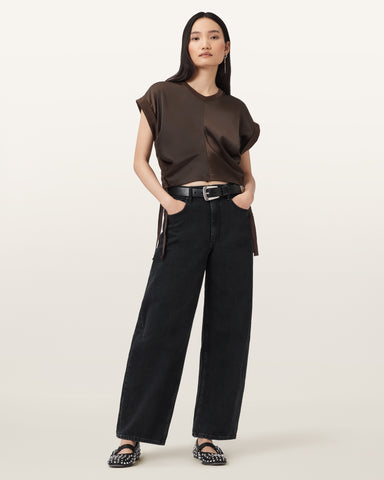 Mira Cropped Satin Drawcord T-Shirt