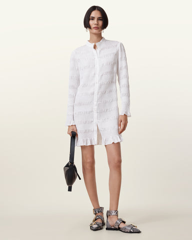 Meg Shirred Mini Shirt Dress
