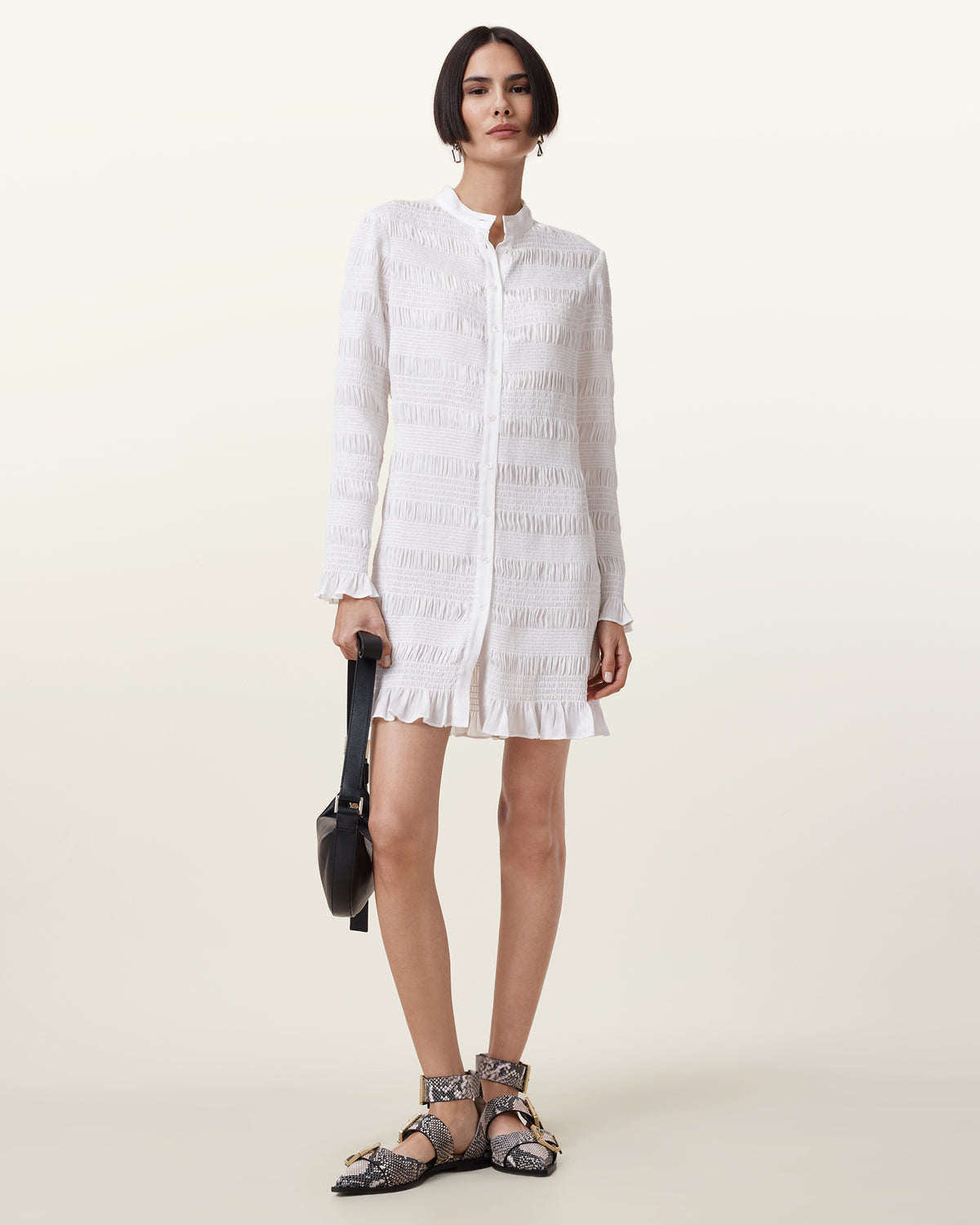 Meg Shirred Mini Shirt Dress