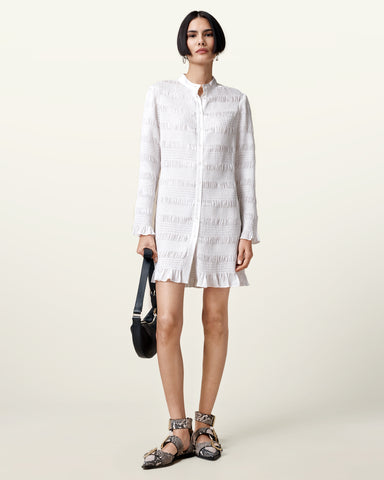 Meg Shirred Mini Shirt Dress