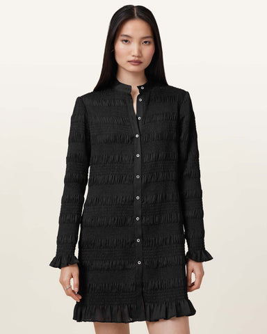 Meg Shirred Mini Shirt Dress