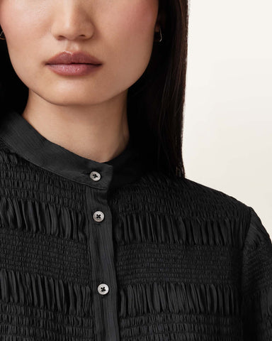 Meg Shirred Mini Shirt Dress