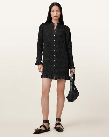 Meg Shirred Mini Shirt Dress