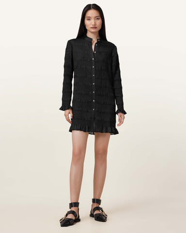 Meg Shirred Mini Shirt Dress
