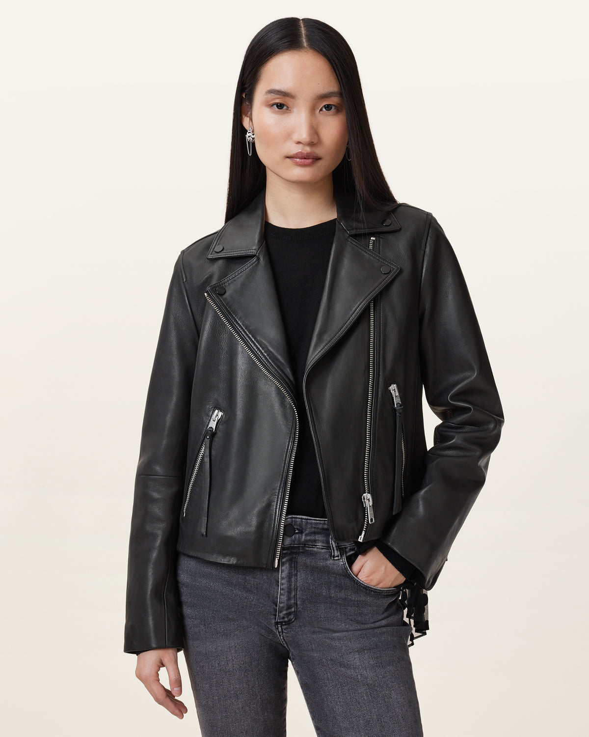 Dalby Slim Fit Leather Biker Jacket
