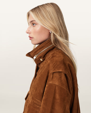 Clay Funnel Neck Suede Cropped Jacket