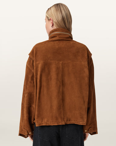 Clay Funnel Neck Suede Cropped Jacket