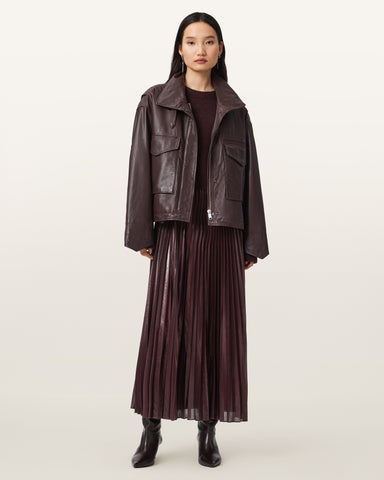 Clay Funnel Neck Leather Jacket