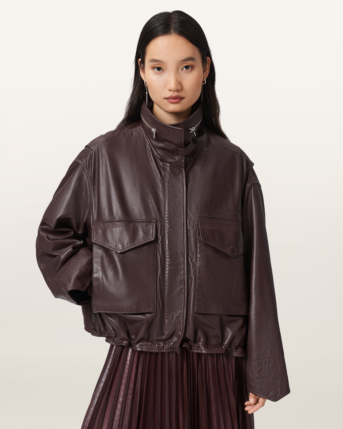 Clay Funnel Neck Leather Jacket