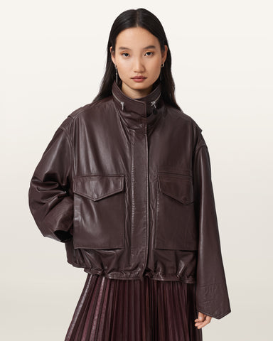 Clay Funnel Neck Leather Jacket