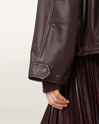 Clay Funnel Neck Leather Jacket