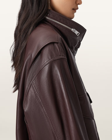 Clay Funnel Neck Leather Jacket