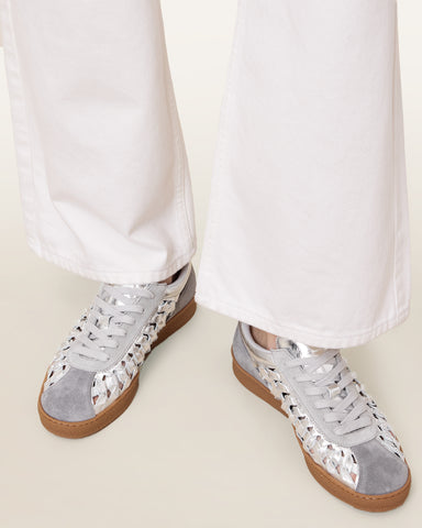 Velma Low Top Round Toe Woven Leather Sneakers
