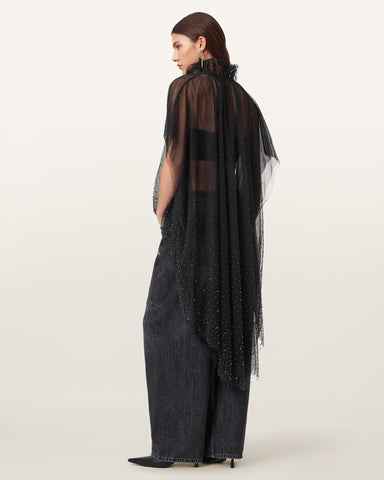 Sez Embellished Tulle Cape