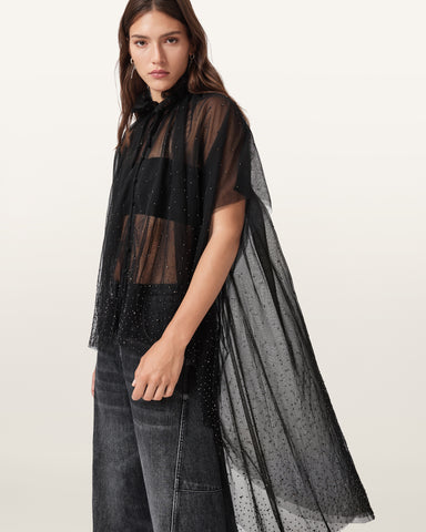 Sez Embellished Tulle Cape
