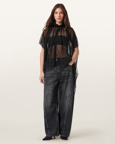 Sez Embellished Tulle Cape