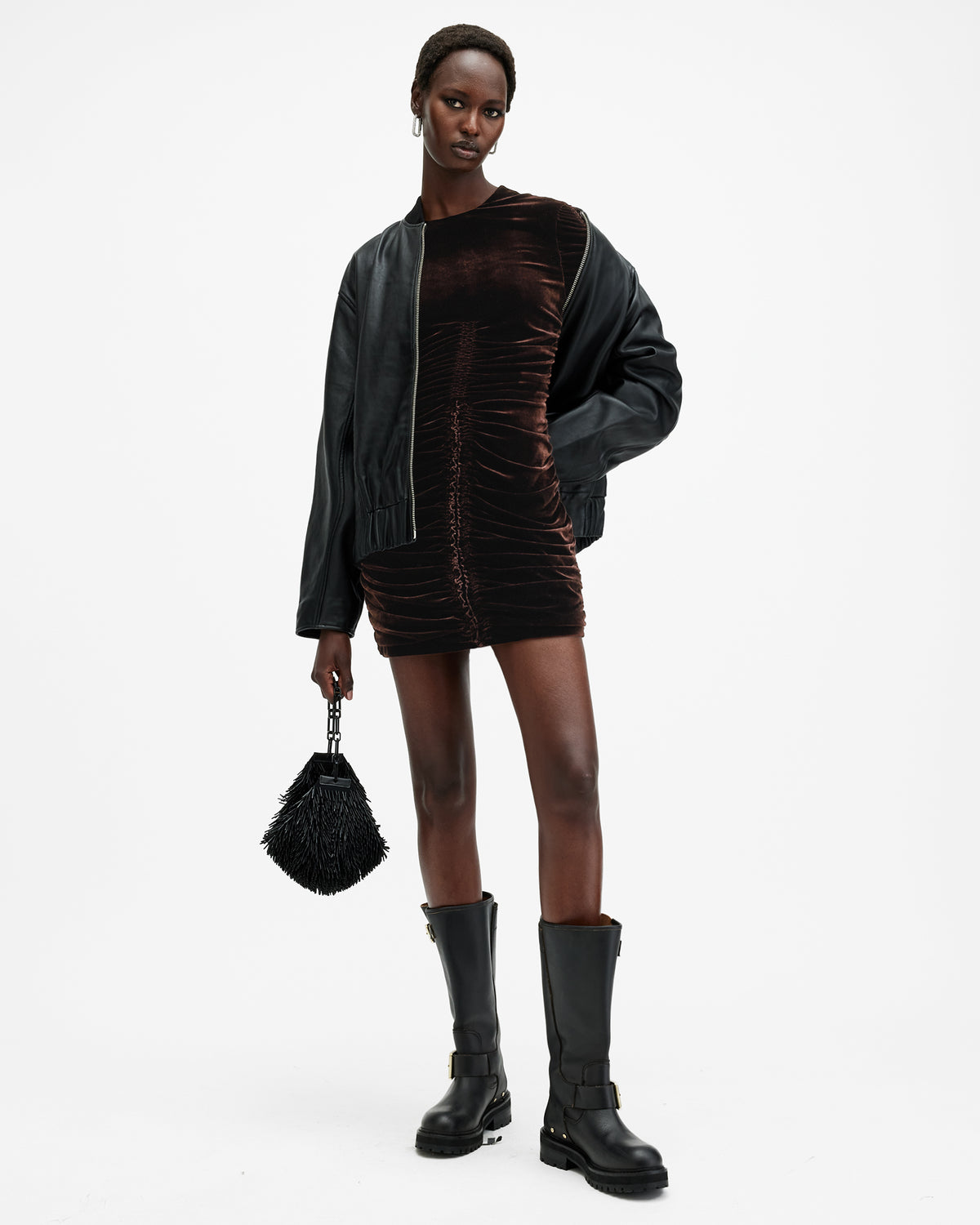 Eris Ruched Velvet Mini Dress