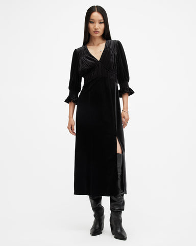 Ani V-Neck Velvet Midi Dress