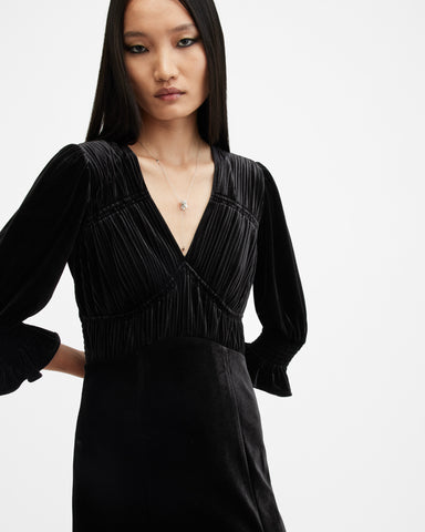 Ani V-Neck Velvet Midi Dress