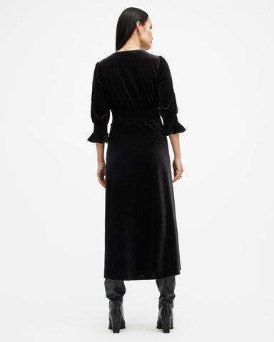 Ani V-Neck Velvet Midi Dress