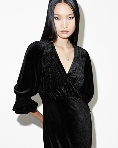 Ani V-Neck Velvet Midi Dress