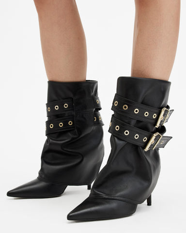 Dua Fold-Over Buckle Leather Boots