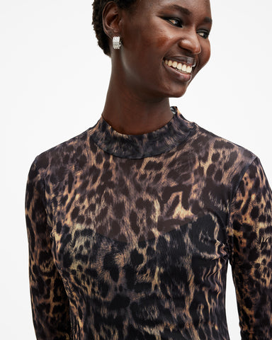 Hanna Mesh Animal Print Midi Dress