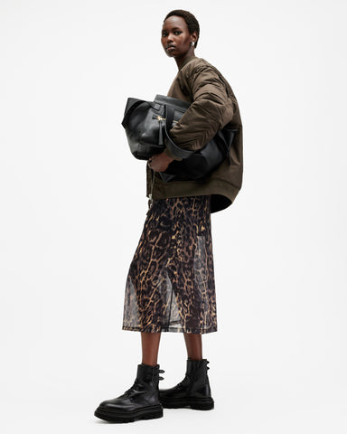 Hanna Mesh Animal Print Midi Dress