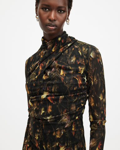 Tia Mesh Printed Midi Dress