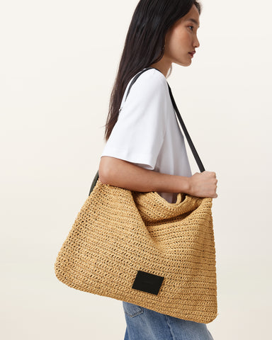 Asha Woven Straw Hobo Shoulder Bag