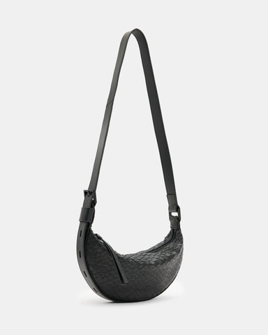 Half Moon Snake Effect Leather Bag