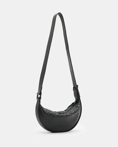 Half Moon Snake Effect Leather Bag