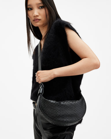 Half Moon Snake Effect Leather Bag