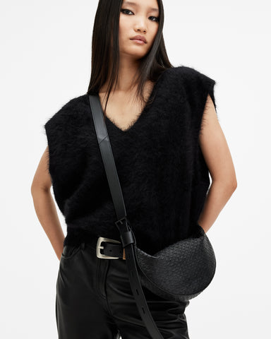 Half Moon Snake Effect Leather Bag