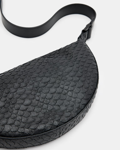 Half Moon Snake Effect Leather Bag