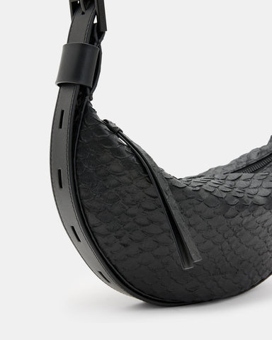Half Moon Snake Effect Leather Bag
