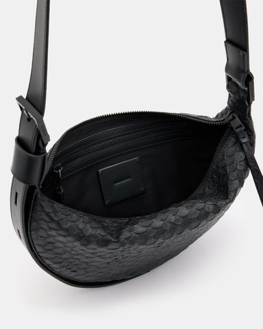 Half Moon Snake Effect Leather Bag