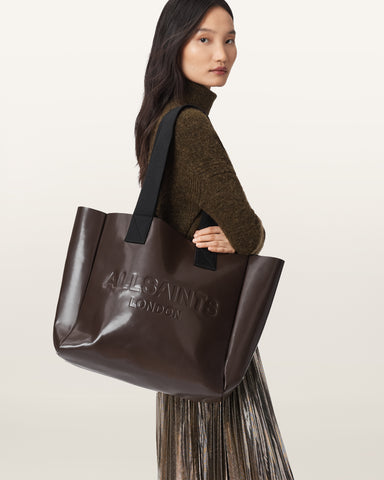 Izzy Embossed Logo Leather Tote Bag