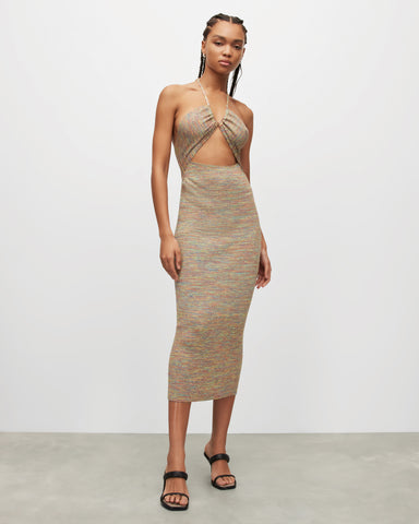 Toni Rainbow Ribbed Cut-Out Maxi Dress