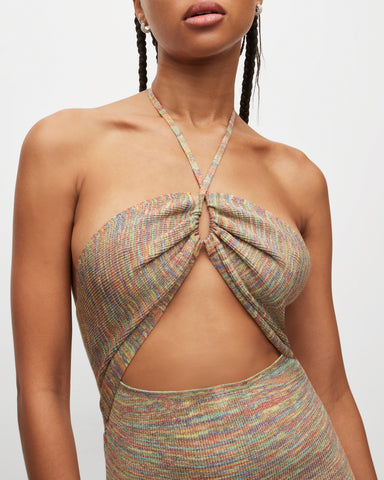 Toni Rainbow Ribbed Cut-Out Maxi Dress