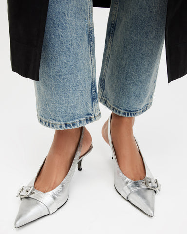 Selina Slingback Leather Kitten Heels